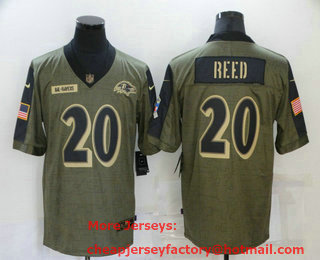 Men's Baltimore Ravens #20 Ed Reed 2021 Olive Salute To Service Limited Stitched Jersey