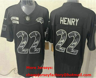 Men's Baltimore Ravens #22 Derrick Henry Limited Black FUSE 2026 Salute To Service Jersey
