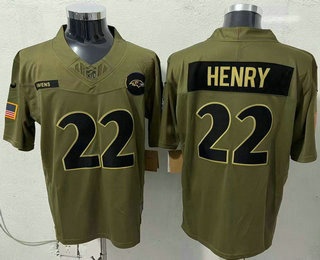 Men's Baltimore Ravens #22 Derrick Henry Olive 2025 FUSE Salute to Service Limited Jersey