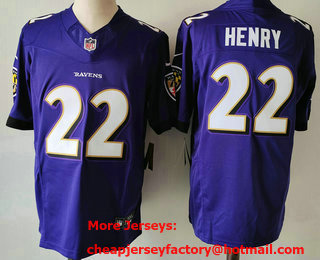 Men's Baltimore Ravens #22 Derrick Henry Purple 2024 FUSE Vapor Limited Stitched Football Jersey