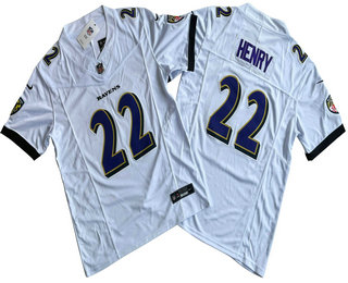 Men's Baltimore Ravens #22 Derrick Henry White 2024 FUSE Vapor Limited Stitched Football Jersey