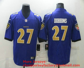 Men's Baltimore Ravens #27 J.K. Dobbins Purple 2020 Color Rush Stitched NFL Nike Limited Jersey
