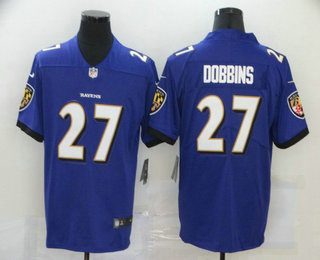 Men's Baltimore Ravens #27 J.K. Dobbins Purple 2020 Vapor Untouchable Stitched NFL Nike Limited Jersey