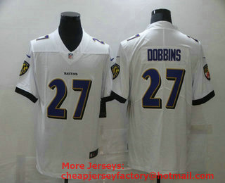 Men's Baltimore Ravens #27 J.K. Dobbins White 2020 Vapor Untouchable Stitched NFL Nike Limited Jersey