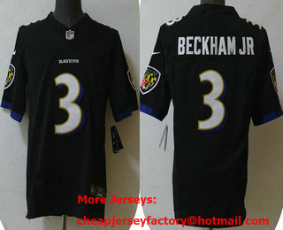 Men's Baltimore Ravens #3 Odell Beckham Jr Black 2023 FUSE Vapor Limited Stitched Jersey