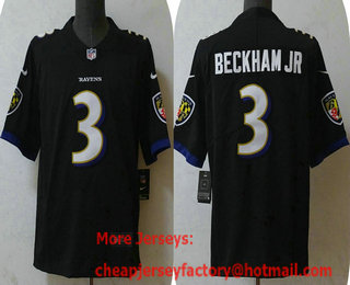 Men's Baltimore Ravens #3 Odell Beckham Jr Black 2023 Vapor Untouchable Stitched Nike Limited Jersey