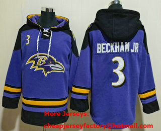 Men's Baltimore Ravens #3 Odell Beckham Jr Black Ageless Must Have Lace Up Pullover Hoodie