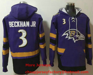 Men's Baltimore Ravens #3 Odell Beckham Jr NEW Purple Pocket Stitched NFL Pullover Hoodie
