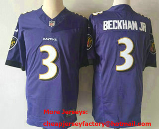 Men's Baltimore Ravens #3 Odell Beckham Jr Purple 2023 FUSE Vapor Untouchable Limited Stitched Jersey