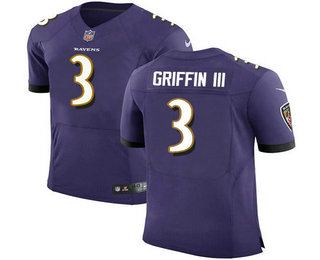Men's Baltimore Ravens #3 Robert Griffin III Purple Team Color Stitched NFL Nike Elite Jersey