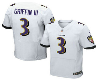 Men's Baltimore Ravens #3 Robert Griffin III White Road Stitched NFL Nike Elite Jersey