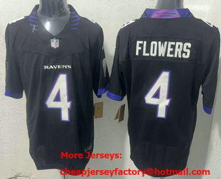 Men's Baltimore Ravens #4 Zay Flowers Limited Black FUSE Vapor Jersey