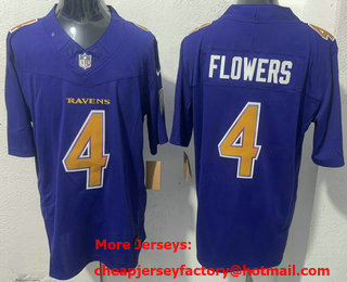 Men's Baltimore Ravens #4 Zay Flowers Limited Purple FUSE Alternate Vapor Jersey