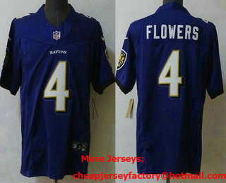 Men's Baltimore Ravens #4 Zay Flowers Limited Purple FUSE Vapor Jersey
