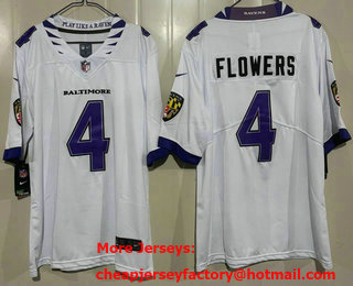 Men's Baltimore Ravens #4 Zay Flowers Limited White Vapor Jersey