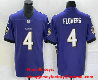 Men's Baltimore Ravens #4 Zay Flowers Purple 2022 Vapor Untouchable Stitched Nike Limited Jersey