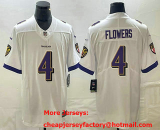 Men's Baltimore Ravens #4 Zay Flowers White 2022 Vapor Untouchable Stitched Nike Limited Jersey