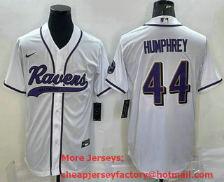 Men's Baltimore Ravens #44 Marlon Humphrey White With Patch Cool Base Stitched Baseball Jersey