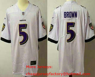 Men's Baltimore Ravens #5 Marquise Brown Limited White Vapor Jersey