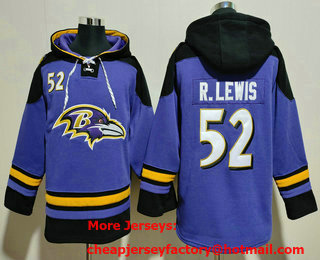 Men's Baltimore Ravens #52 Ray Lewis Black Ageless Must Have Lace Up Pullover Hoodie