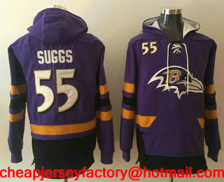 Men's Baltimore Ravens #55 Terrell Suggs NEW Purple Pocket Stitched NFL Pullover Hoodie
