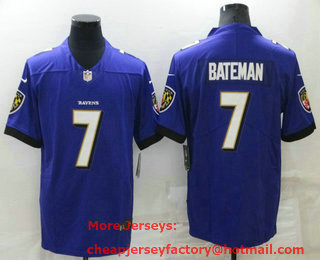 Men's Baltimore Ravens #7 Rashod Bateman Purple 2022 Vapor Untouchable Stitched NFL Nike Limited Jersey