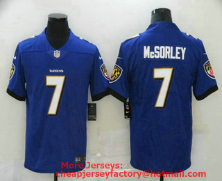 Men's Baltimore Ravens #7 Trace McSorley Purple 2020 Vapor Untouchable Stitched NFL Nike Limited Jersey