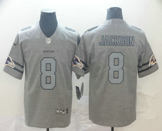Men's Baltimore Ravens #8 Lamar Jackson 2019 Gray Gridiron Vapor Untouchable Stitched NFL Nike Limited Jersey