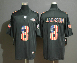Men's Baltimore Ravens #8 Lamar Jackson 2019 Black Salute To Service USA Flag Fashion Limited Jersey