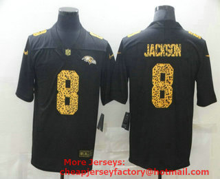Men's Baltimore Ravens #8 Lamar Jackson Black 2020 Nike Flocked Leopard Print Vapor Limited NFL Jersey