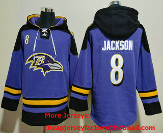 Men's Baltimore Ravens #8 Lamar Jackson Black Ageless Must Have Lace Up Pullover Hoodie