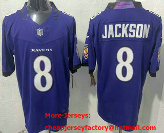 Men's Baltimore Ravens #8 Lamar Jackson Limited Purple FUSE Vapor Jersey