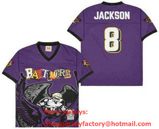 Men's Baltimore Ravens #8 Lamar Jackson Limited Purple Fashion Football Jersey