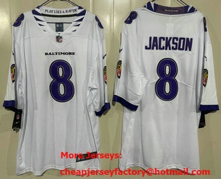 Men's Baltimore Ravens #8 Lamar Jackson Limited White Vapor Jersey