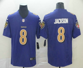 Men's Baltimore Ravens #8 Lamar Jackson Purple 2016 Color Rush Stitched NFL Nike Limited Jersey