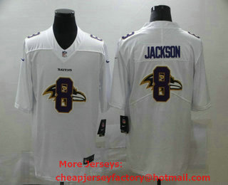 Men's Baltimore Ravens #8 Lamar Jackson White 2020 Shadow Logo Vapor Untouchable Stitched NFL Nike Limited Jersey