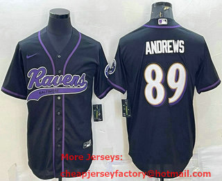 Men's Baltimore Ravens #89 Mark Andrews Black With Patch Cool Base Stitched Baseball Jersey