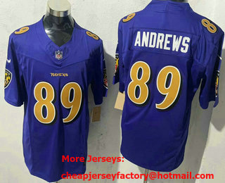 Men's Baltimore Ravens #89 Mark Andrews Purple Rush Color 2024 FUSE Vapor Limited Stitched Jersey