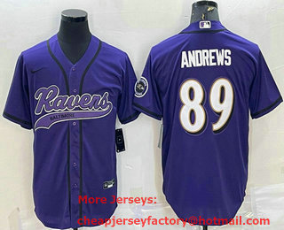 Men's Baltimore Ravens #89 Mark Andrews Purple With Patch Cool Base Stitched Baseball Jersey