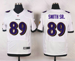 Men's Baltimore Ravens #89 Steve Smith Sr White Road NFL Nike Elite Jersey