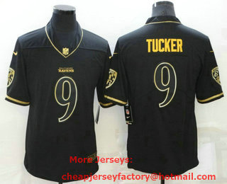 Men's Baltimore Ravens #9 Justin Tucker Black Golden Edition Stitched NFL Nike Limited Jersey