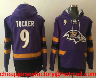 Men's Baltimore Ravens #9 Justin Tucker NEW Purple Pocket Stitched NFL Pullover Hoodie