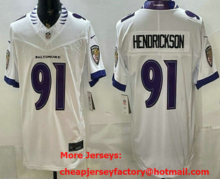 Men's Baltimore Ravens #91 Trey Hendrickson Limited White FUSE Vapor Jersey
