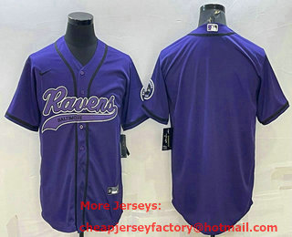 Men's Baltimore Ravens Blank Purple With Patch Cool Base Stitched Baseball Jersey