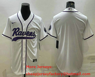 Men's Baltimore Ravens Blank White With Patch Cool Base Stitched Baseball Jersey