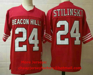 Men's Beacon Hills #24 Stiles Stilinski Red College Football Jersey