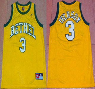 Men's Bethel High School #3 Allen Iverson Yellow Basketball Nike Swingman Jersey