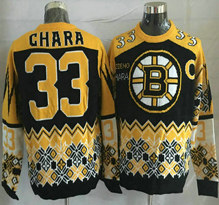 Men's Boston Bruins #33 Zdeno Chara Black With Yellow NHL Sweater