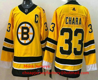 Men's Boston Bruins #33 Zdeno Chara Gold 2021 Reverse Retro Stitched NHL Jersey
