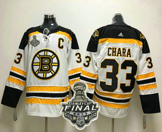 Men's Boston Bruins #33 Zdeno Chara Whit With C Patch 2019 NHL Stanley Cup Final Patch Adidas Stitched NHL Jersey